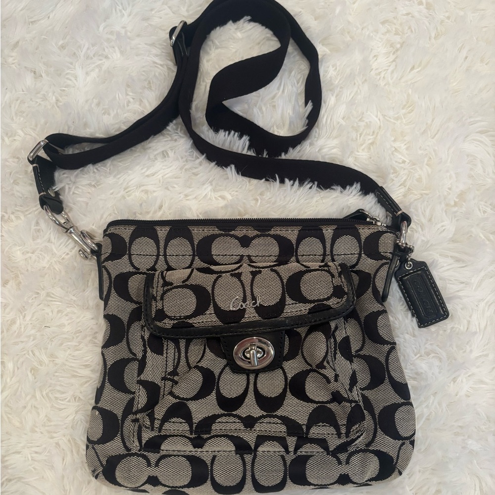 Coach Black & Grey Signature Crossbody Shoulder Bag